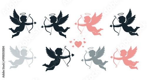 Set of cupid silhouettes, symbolizing love and romance