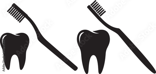 Dental hygiene silhouette with toothbrush and tooth