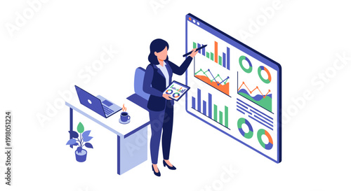 Businesswoman Analyzing Data on Digital Screen.