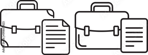 Business briefcase with documents silhouette icons