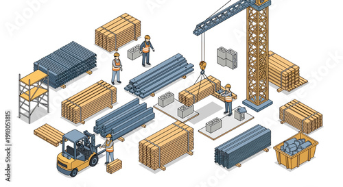 Construction Site with Crane and Materials 1.