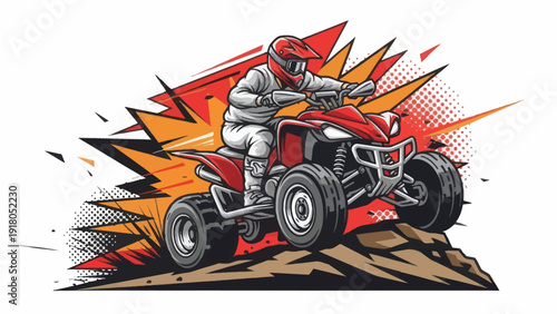 Atv rider in action with energetic background vector illustration
