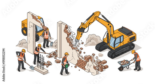 Construction Workers Operating Heavy Machinery Equipment 1.