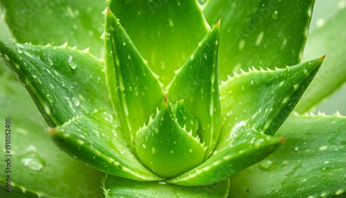 Fresh Green Aloe Vera Plant with Water Droplets