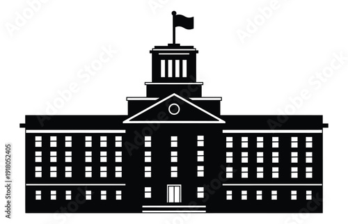 Government building with flag on tower, official architecture