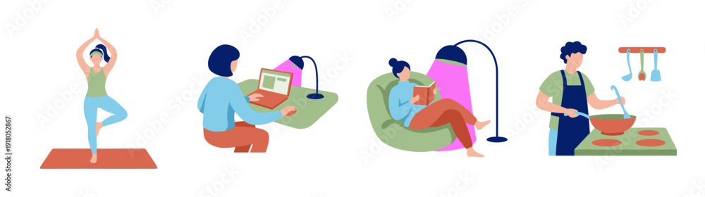 Fototapeta premium Flat Vector Lifestyle Activities Graphic Set for Remote Work and Wellness Design Projects