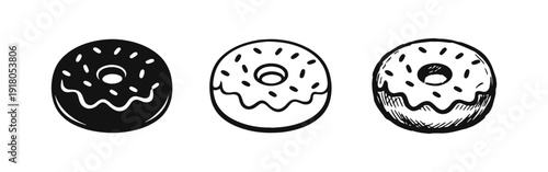 Sweet Donut Icons Collection in Solid, Outline, and Sketch Styles for Bakery and Coffee Shops