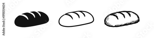 Bread Loaf Icons Set - Silhouette, Outline, and Hand-Drawn Sketch Styles
