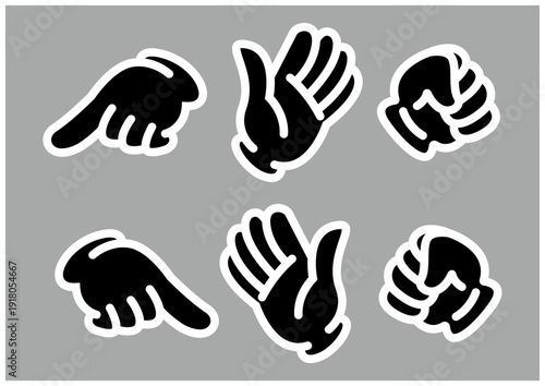 手のシルエットアイコンセット｜ハンドサイン風ジェスチャーデザインベクター