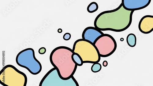 High-Quality Black Outline Colorful Art of Floating Soft Organic Forms, Abstract Negative Space Design