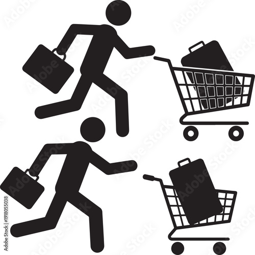 Shopping silhouette panic run sale trolley hurried