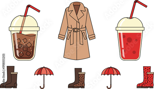 Autumn lifestyle items illustration set vector isolated on white background