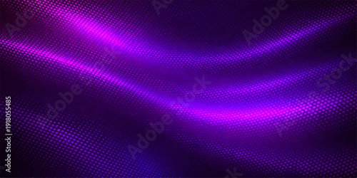 Abstract purple background with flowing magenta lines and glowing light waves creates a vibrant motion texture design for a bright violet backdrop