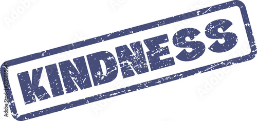 This worn blue rubber stamp boldly features the inspiring word KINDNESS encapsulated within its distinct rectangular border