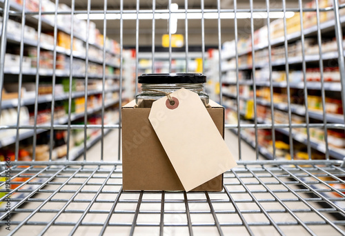 Grocery Shopping Cart with Product Box and Blank Tag