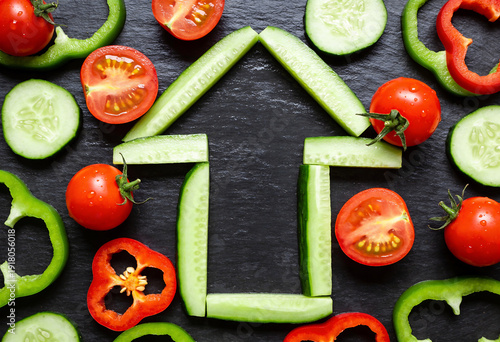 Healthy Eating Concept: House Shape Made of Fresh Vegetables
