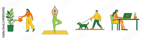 Flat Vector Lifestyle and Wellness Character Element Kit for Work Life Balance and Daily Routine Concepts