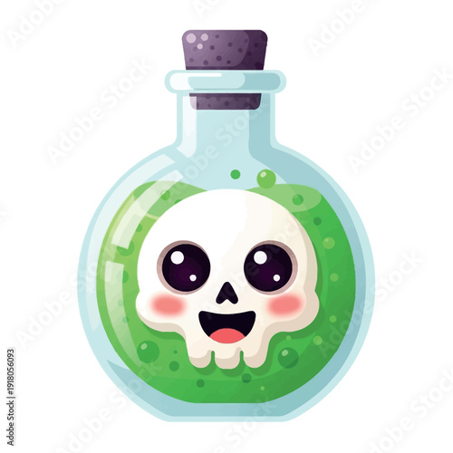 Cartoon illustration of a poison bottle with a skull inside.