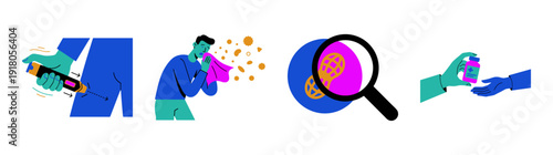 Flat Vector Allergy Awareness and Medical Treatment Illustration Set for Healthcare Educational Materials