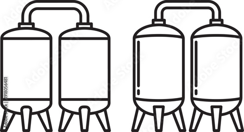 Industrial water tank set silhouette storage liquid