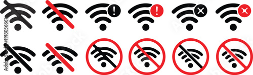 no wi-fi signal black red icon set vector illustration design collection 