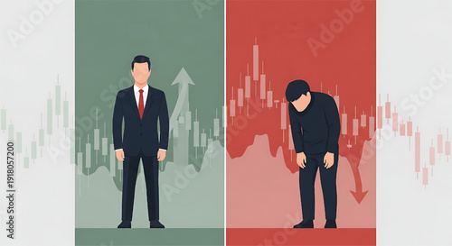 Business success and failure contrast investor gains losses stock market trends illustration