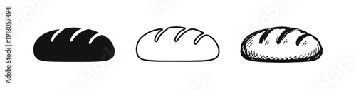 Bread Loaf Icons Set - Silhouette, Outline, and Hand-Drawn Sketch Styles