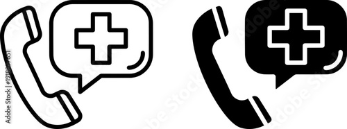Medical emergency phone icons for healthcare services and support