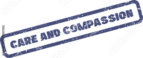 Care and Compassion distressed rectangular stamp emblem symbolizing empathy and heartfelt kindness