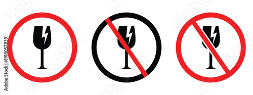 Fragile Glass and Beverage Container Icon Set – Breakable Materials, Safety, and Packaging Warning Symbols
