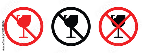 Fragile Glass and Beverage Container Icon Set – Breakable Materials, Safety, and Packaging Warning Symbols