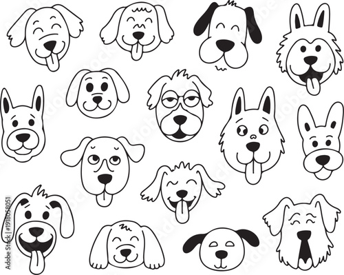 Cartoon Dog Face Doodles Collection