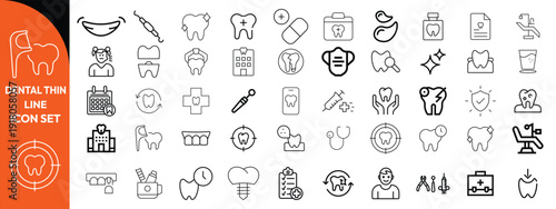 Dental thin line icons set. Tooth icon. Dentist, Dental, Tooth editable stroke icons collection.  Dental thin big icon set . Vector illustration