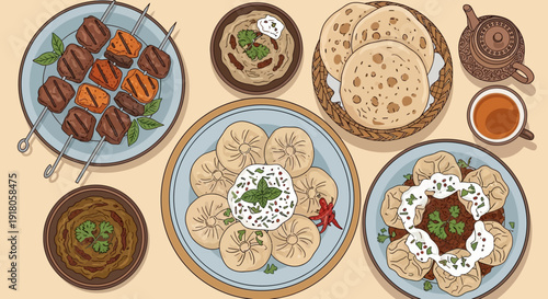 Overhead View of Delicious Eastern European Cuisine