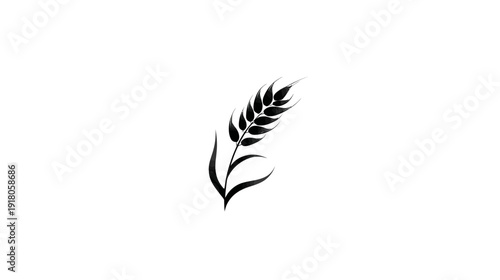 A black and white illustration of a wheat sprig, isolated on a white background