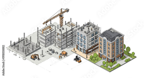 3D Rendering of Buildings Under Construction.