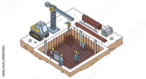 Construction Site with Crane and Workers.