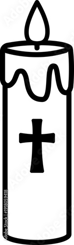 Burning Religious Candle Outline Icon.
Easter Cross Candle Line Art Illustration.
Lit Cross Candle Bold Outline Vector Clipart.
Transparent background. svg.