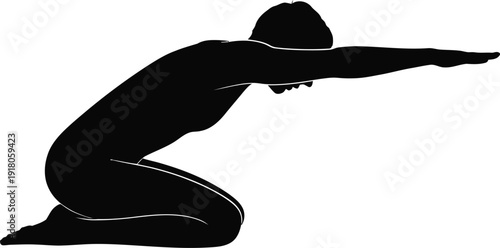 Person in dynamic yoga pose with outstretched arm