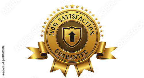 Golden Vintage Style 100 Percent Satisfaction Guarantee Badge with Shield
