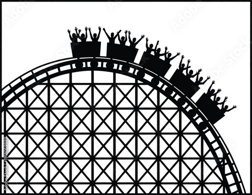 Thrilling roller coaster ride with excited passengers