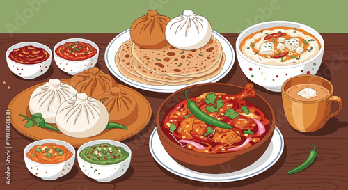 Delicious Indian Food Spread on a Wooden Table