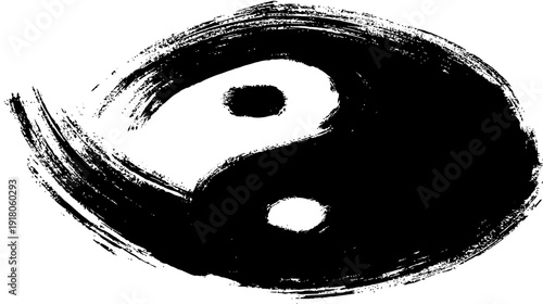 Bold yin yang symbol rendered with brushstrokes, showcasing balance and harmony