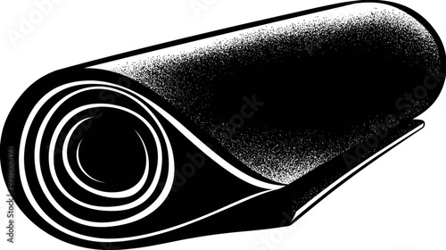 A rolled-up cylinder, abstractly depicted with black and white. Features a textured surface