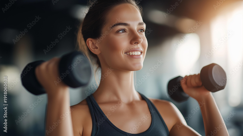 Fototapeta premium Cross training young woman exercising at gym, athletic fitness routine, strength training activity, workout session display, exercise program, faceless training figure, defocused equipment