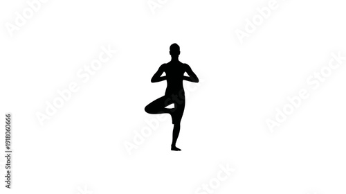 A black silhouette of a person in a yoga pose against a white backdrop