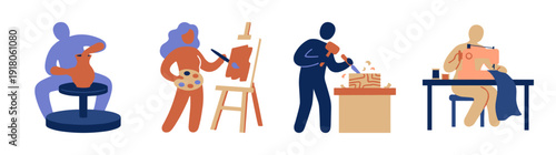 Flat Vector Artisans and Craftspeople Character Element Kit for Creative Hobby and Workshop Branding