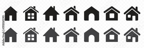 Home icon set for apps and websites. House symbol for UI navigation  outline and filled styles on transparent background