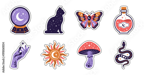 Mystical Celestial Sticker Set with Witchcraft Symbols