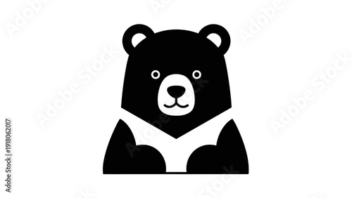 Cute Black Bear Cub Wearing a White Scarf, Stylized Vector Illustration